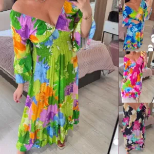 50% OFFV-neck Floral Seaside Vacation Loose Dress