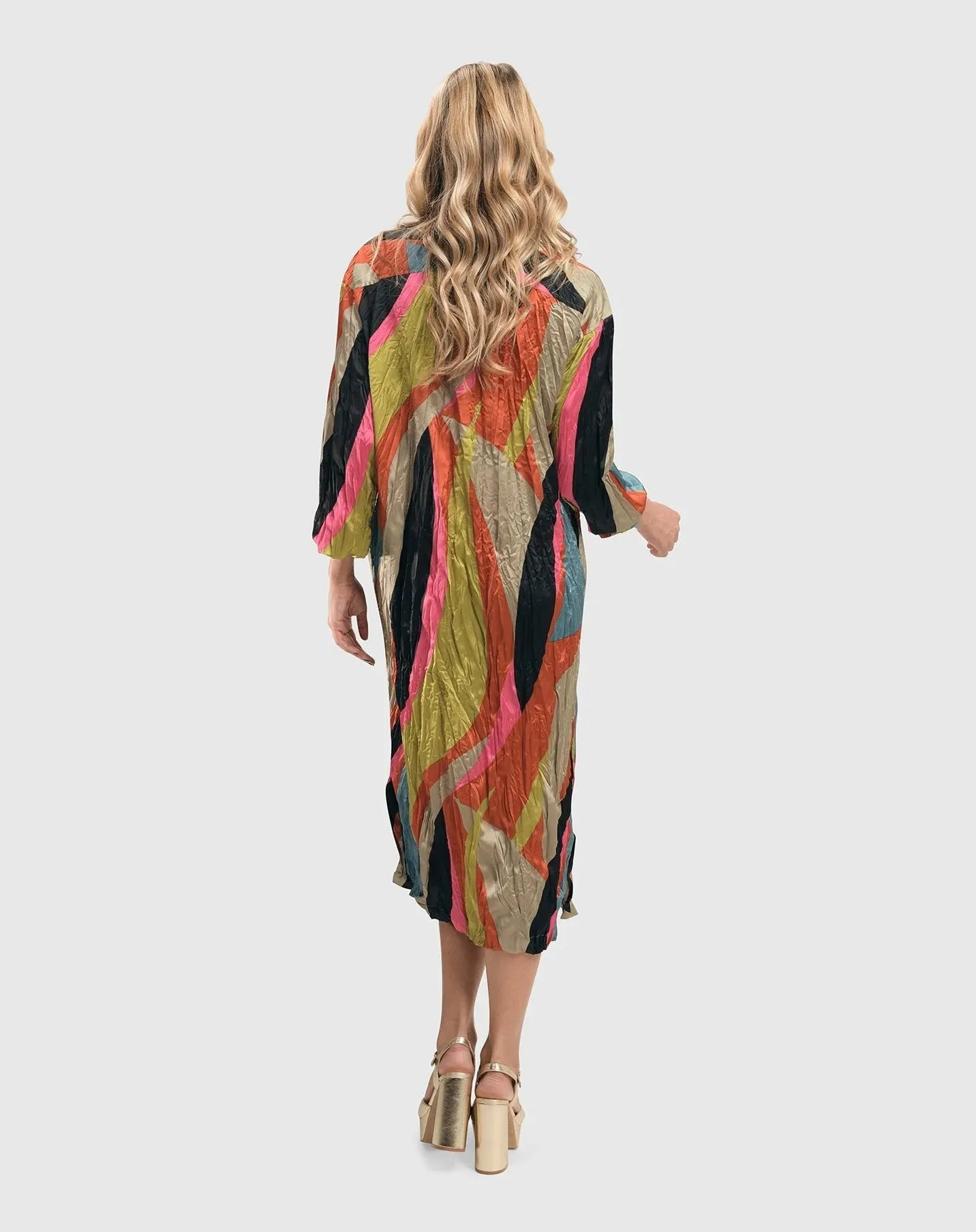 Abstract Crinkle Shirtdress, Multi