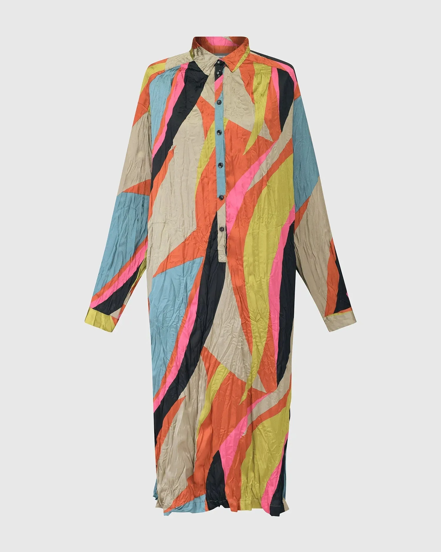Abstract Crinkle Shirtdress, Multi