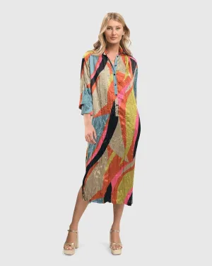 Abstract Crinkle Shirtdress, Multi
