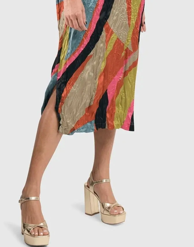 Abstract Crinkle Shirtdress, Multi