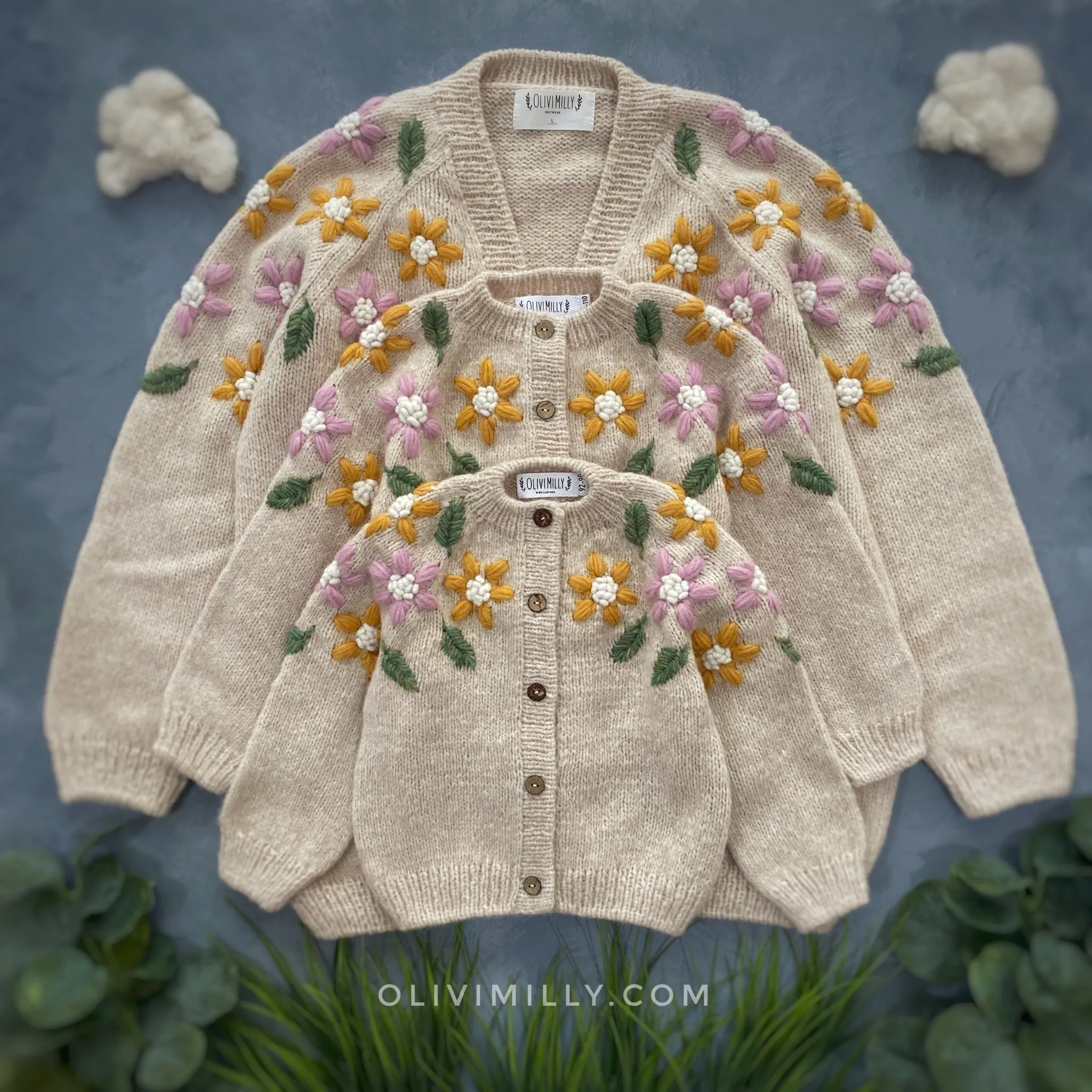 Adult Flower Rain cardigan | Wheat