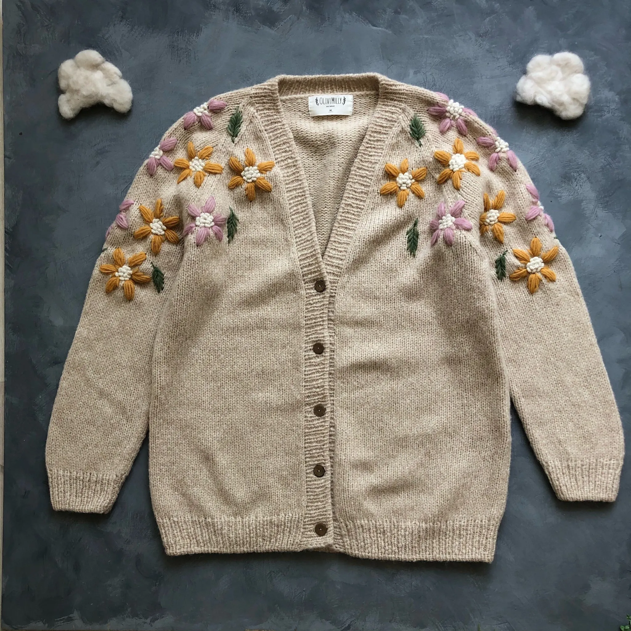 Adult Flower Rain cardigan | Wheat