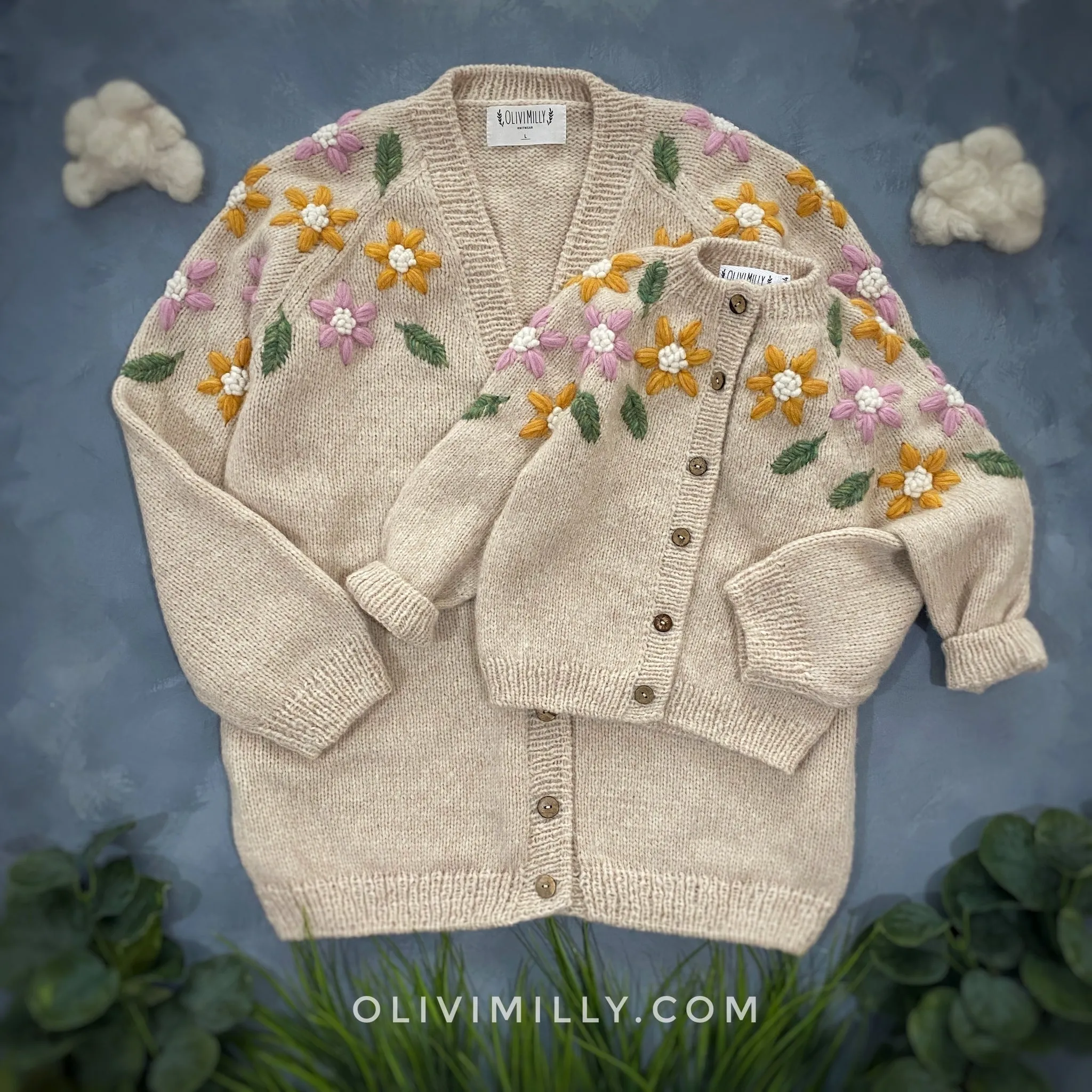 Adult Flower Rain cardigan | Wheat