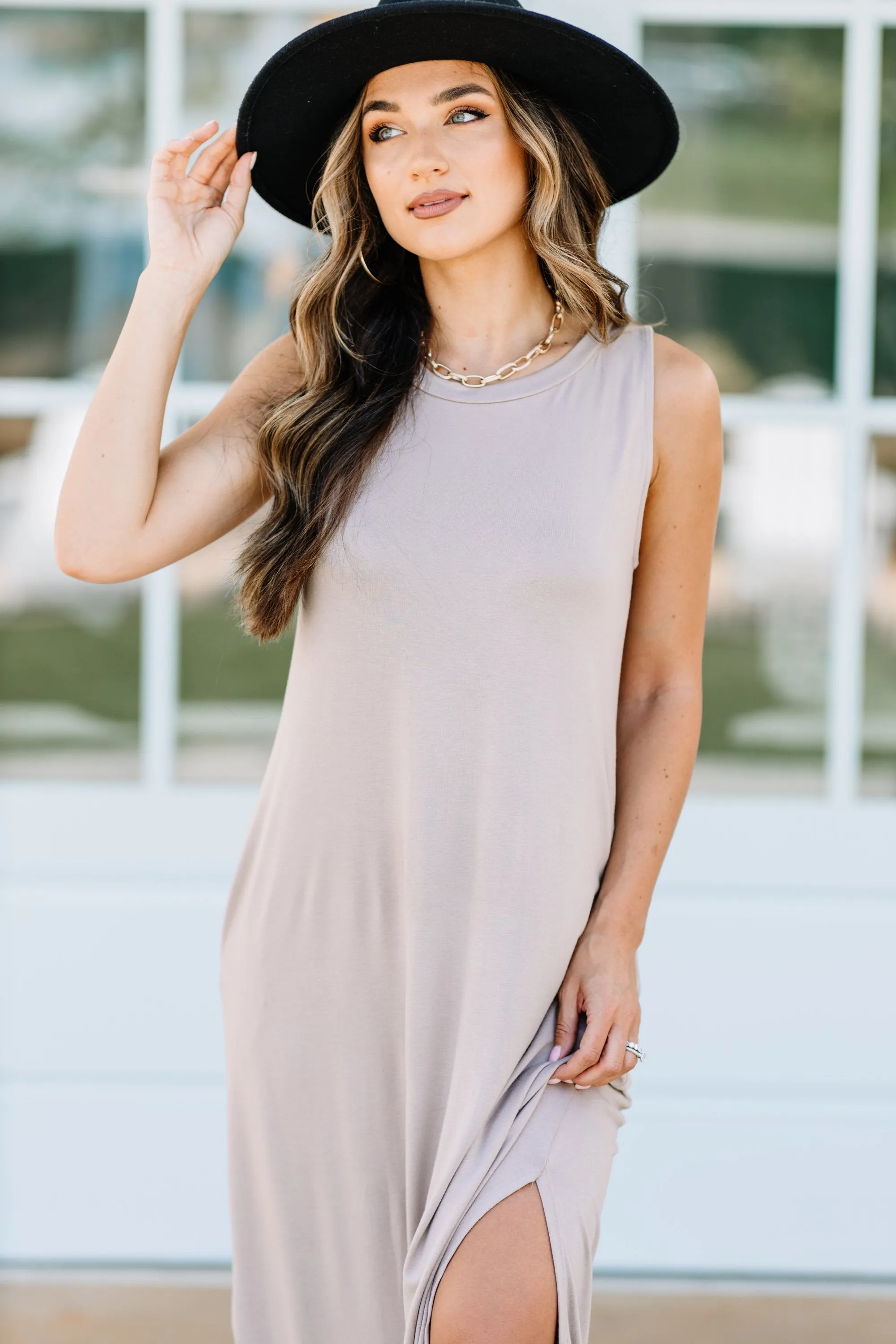 All Day Adventures Mocha Brown Tank Maxi Dress