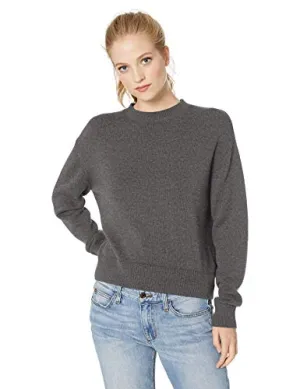 Amazon Brand - Daily Ritual Women's 100% Cotton Long-Sleeve Crewneck Pullover Sweater, Charcoal Heather, Small