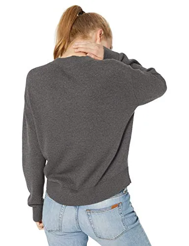 Amazon Brand - Daily Ritual Women's 100% Cotton Long-Sleeve Crewneck Pullover Sweater, Charcoal Heather, Small