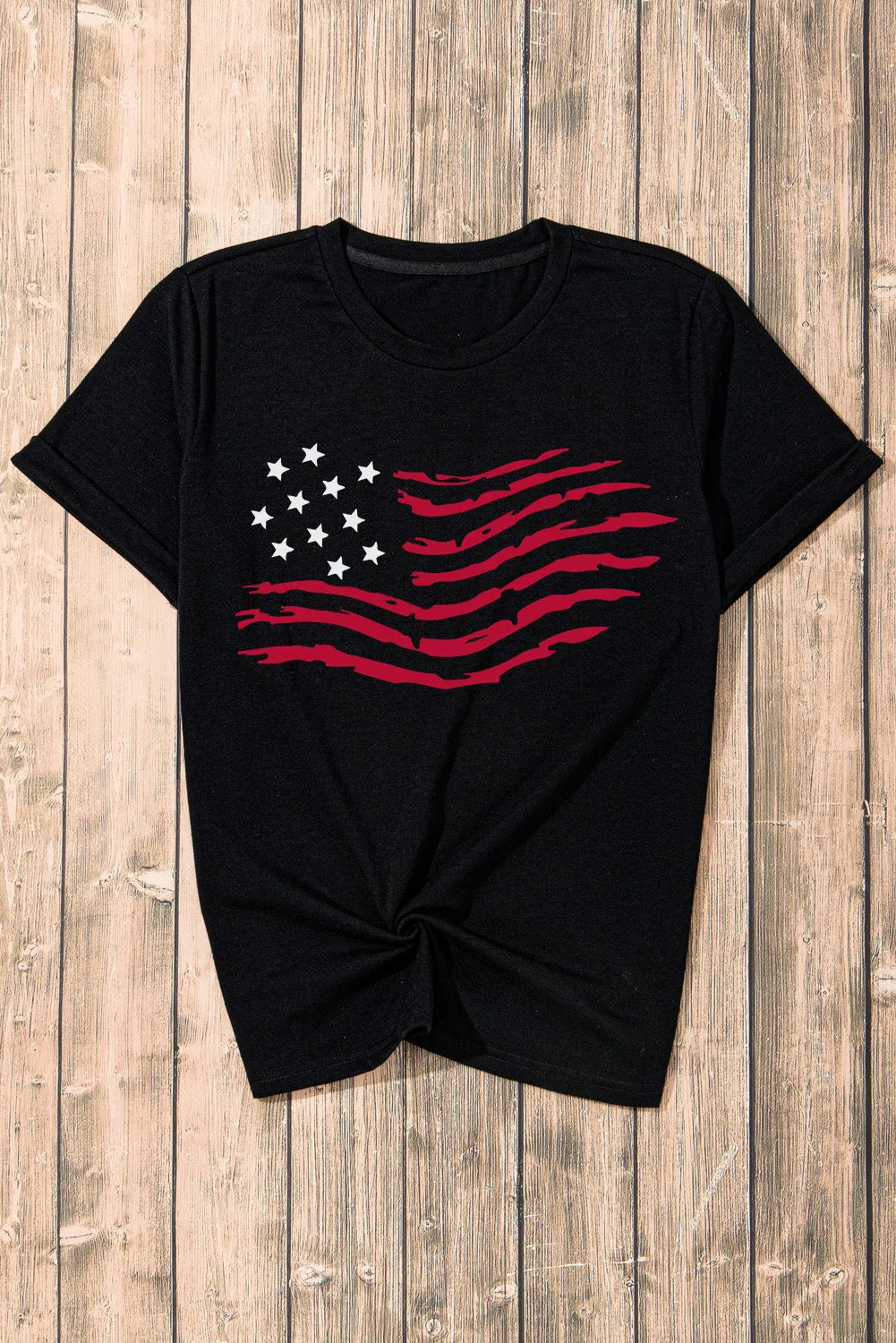 American Flag Graphic Crew Neck T Shirt