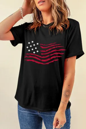 American Flag Graphic Crew Neck T Shirt