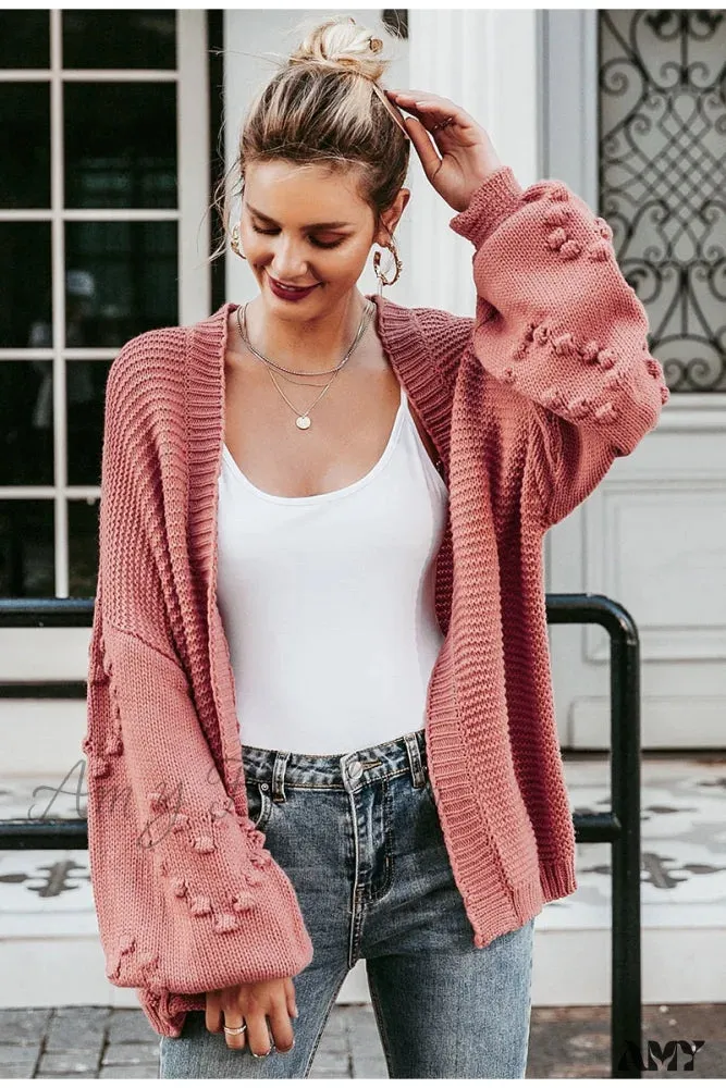 Amy Fashion - Simplee Loose women knitted lantern sleeve cardigans