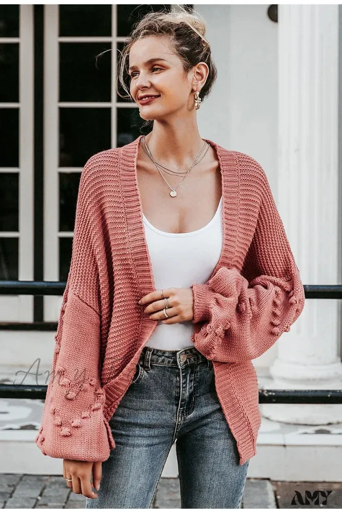 Amy Fashion - Simplee Loose women knitted lantern sleeve cardigans