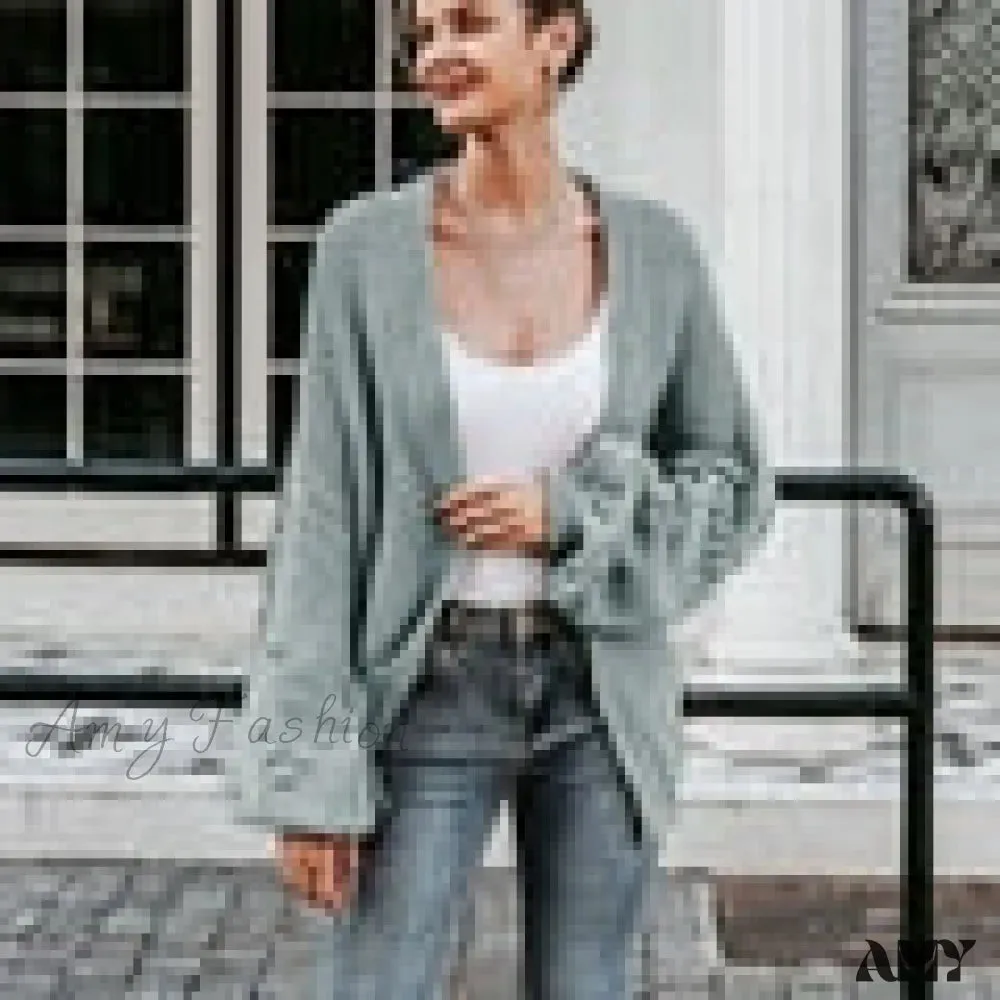 Amy Fashion - Simplee Loose women knitted lantern sleeve cardigans