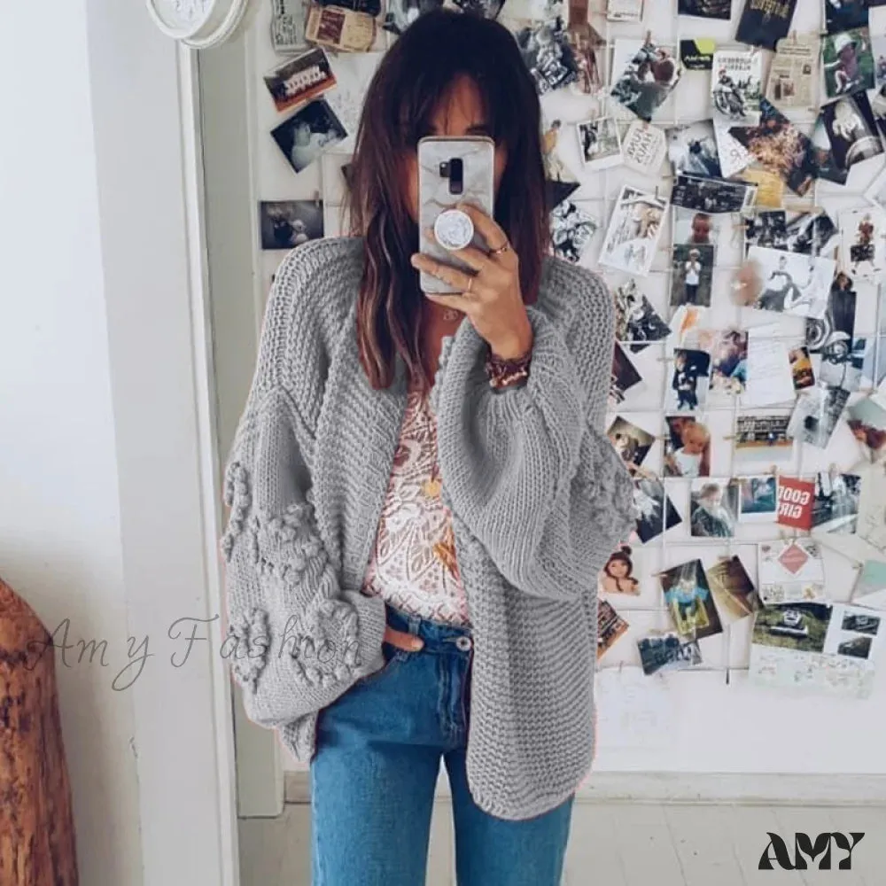 Amy Fashion - Simplee Loose women knitted lantern sleeve cardigans