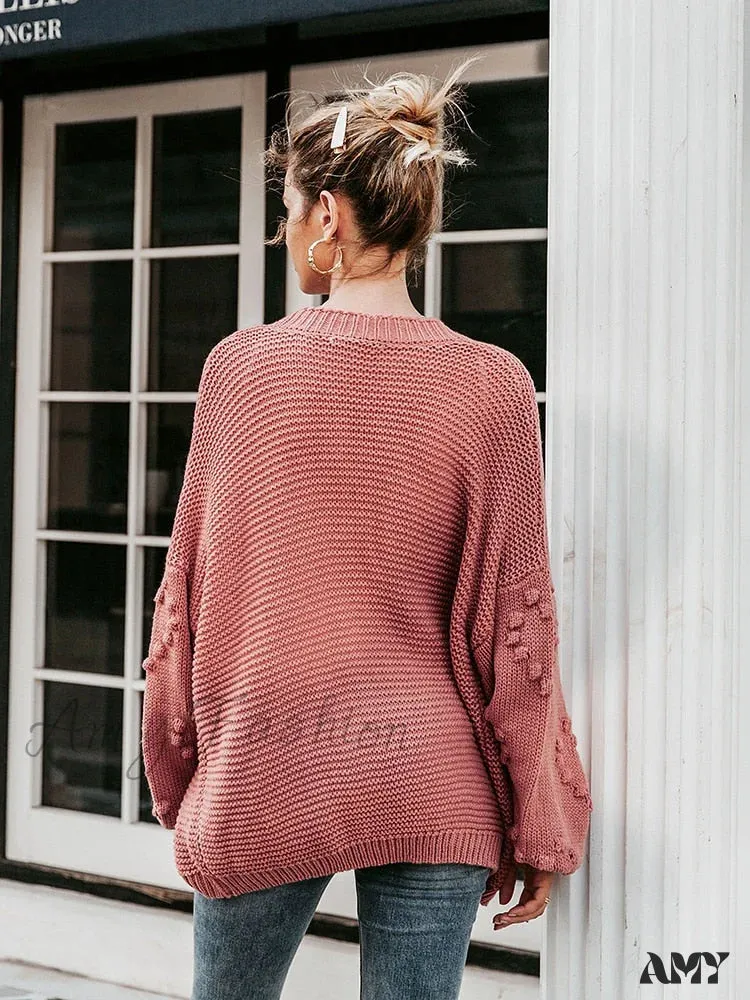 Amy Fashion - Simplee Loose women knitted lantern sleeve cardigans