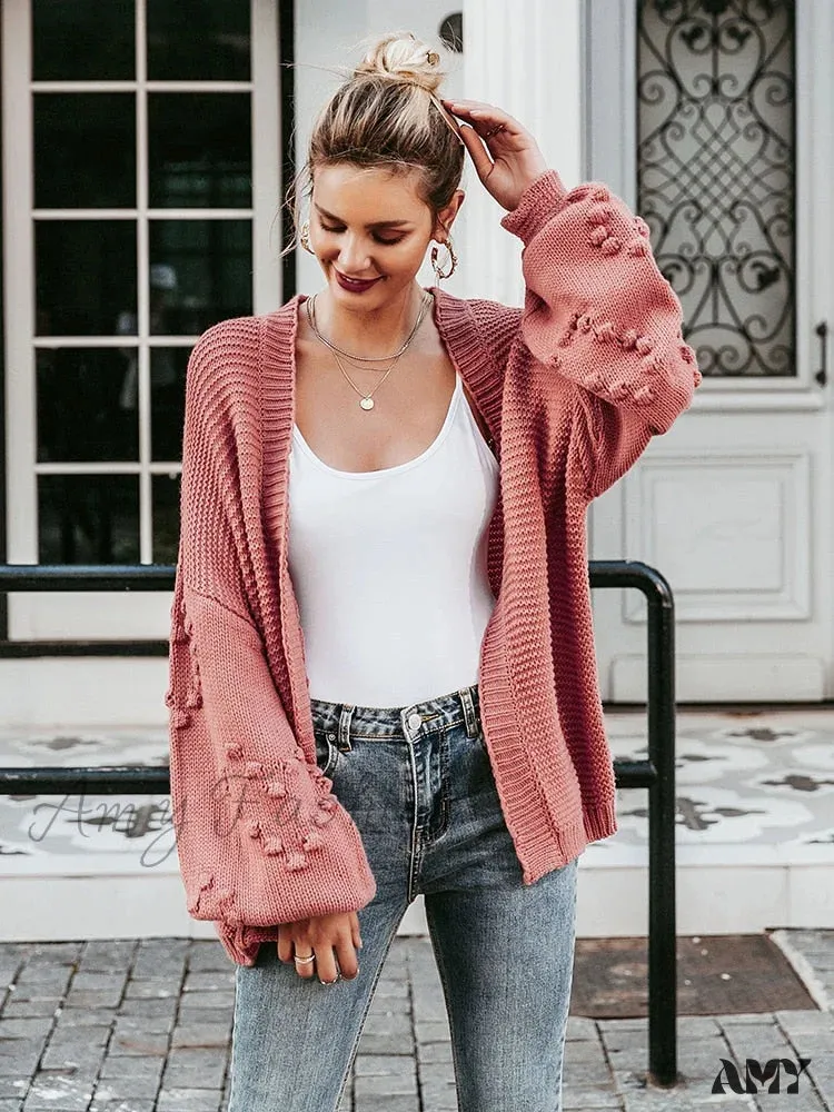 Amy Fashion - Simplee Loose women knitted lantern sleeve cardigans