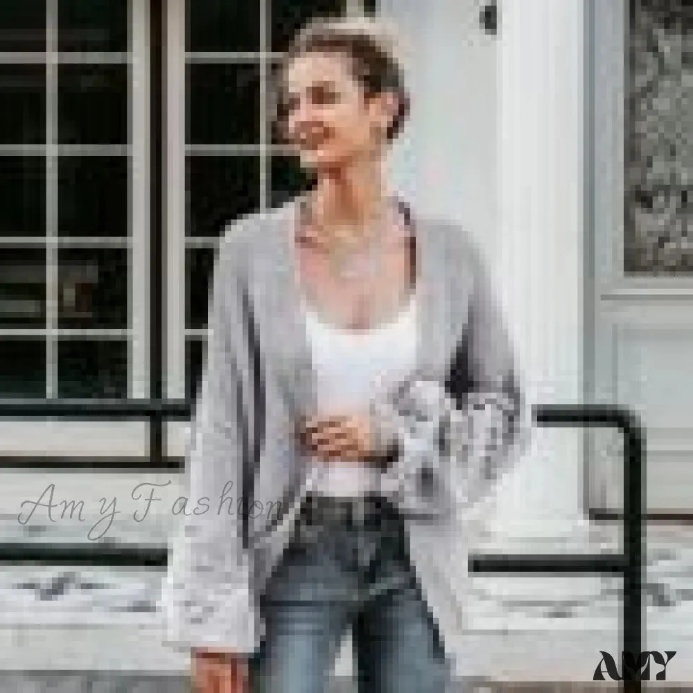 Amy Fashion - Simplee Loose women knitted lantern sleeve cardigans