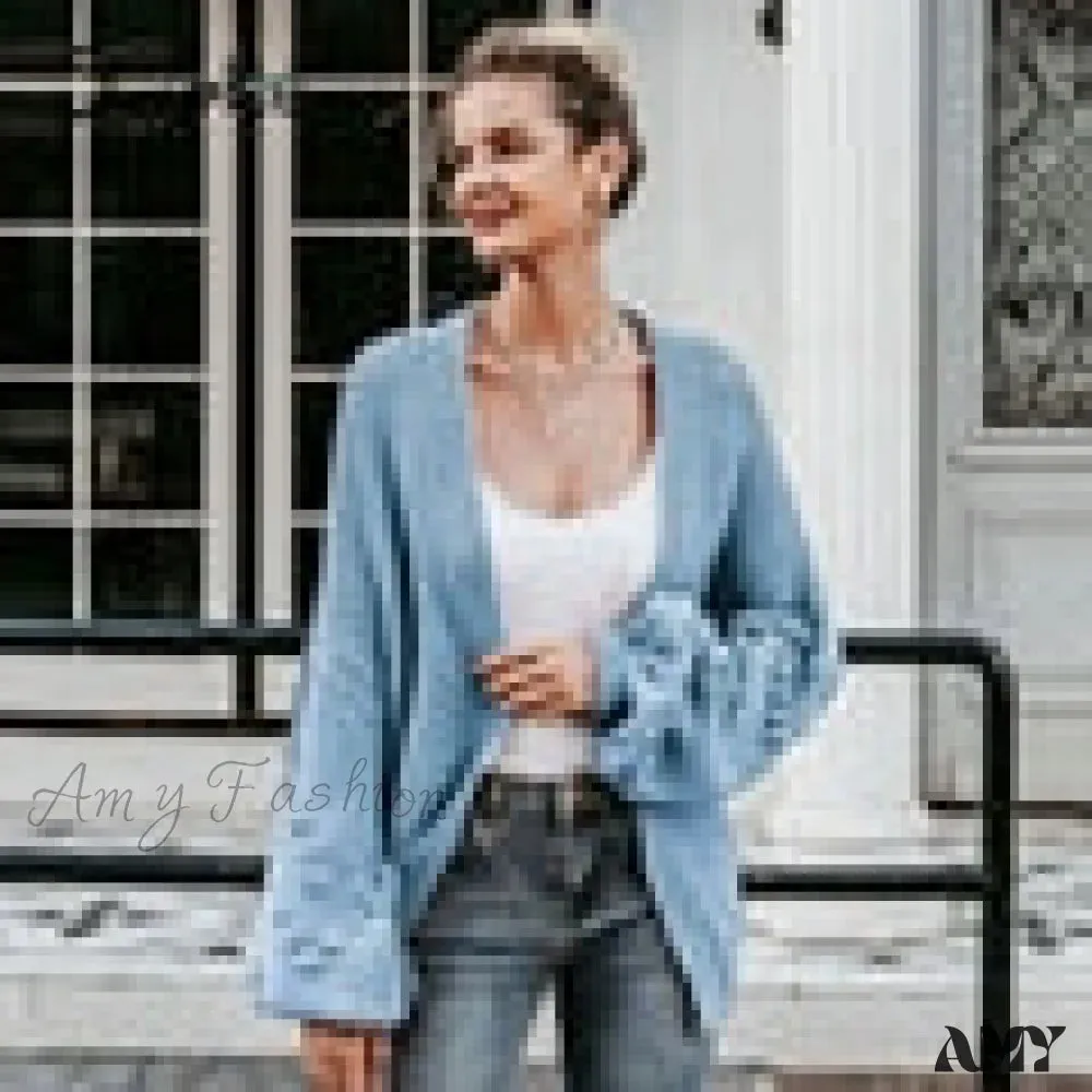 Amy Fashion - Simplee Loose women knitted lantern sleeve cardigans