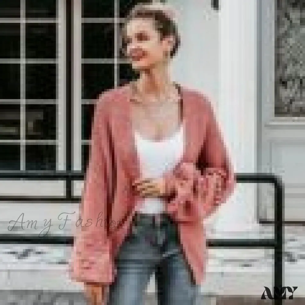 Amy Fashion - Simplee Loose women knitted lantern sleeve cardigans