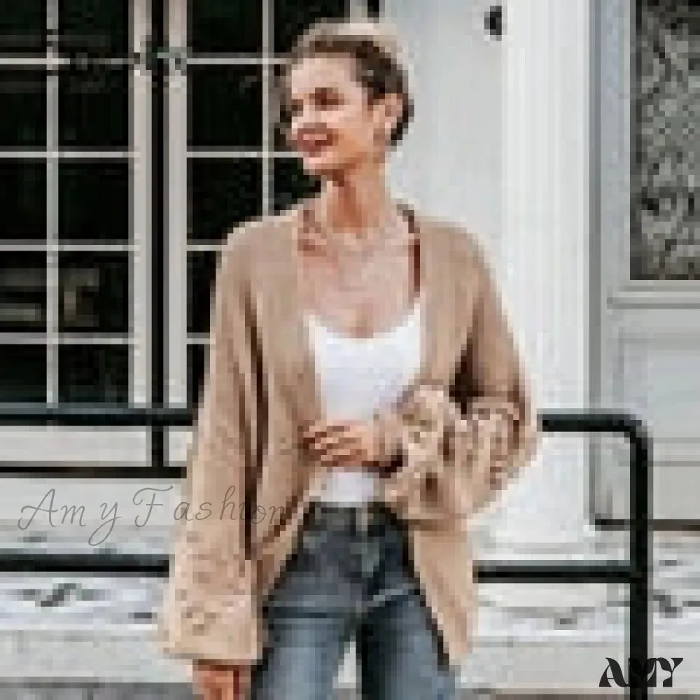 Amy Fashion - Simplee Loose women knitted lantern sleeve cardigans