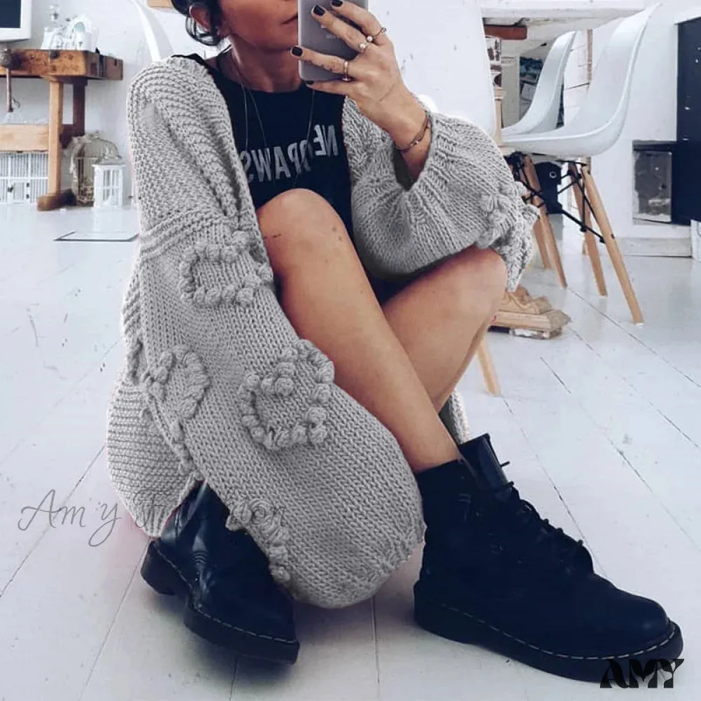 Amy Fashion - Simplee Loose women knitted lantern sleeve cardigans