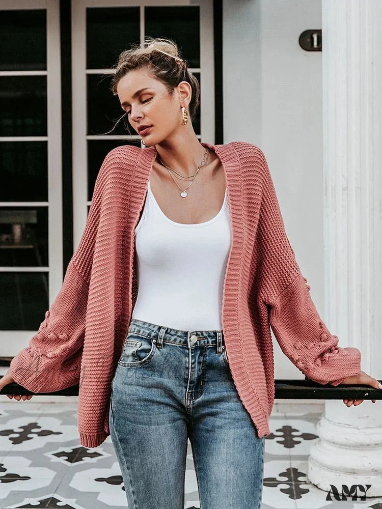 Amy Fashion - Simplee Loose women knitted lantern sleeve cardigans