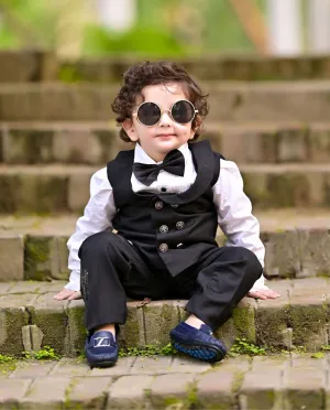 BLACK DOUBLE BUTTONED WAISTCOAT & PANTS SUIT SET