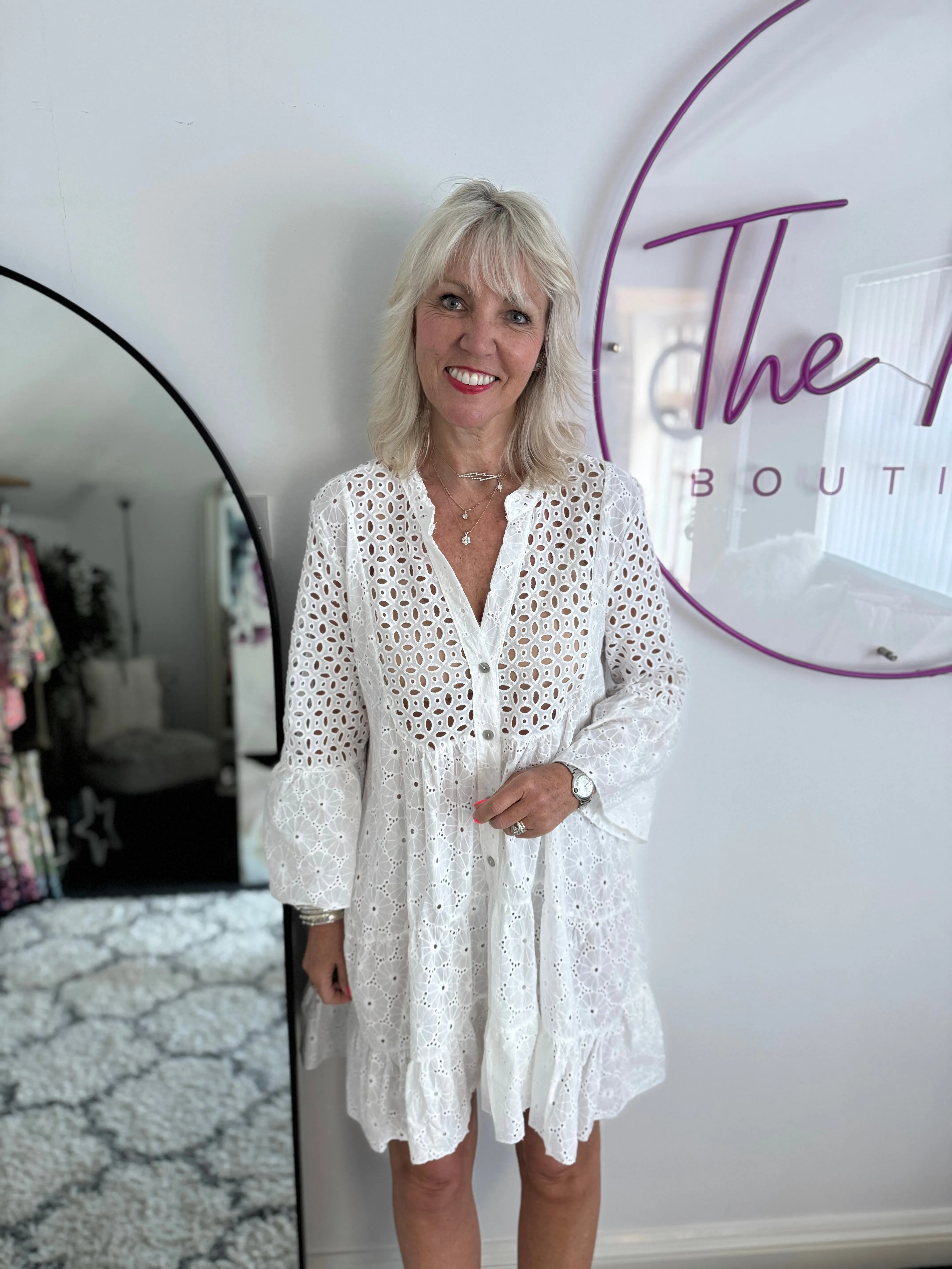 Broderie Anglaise Tiered Dress in White