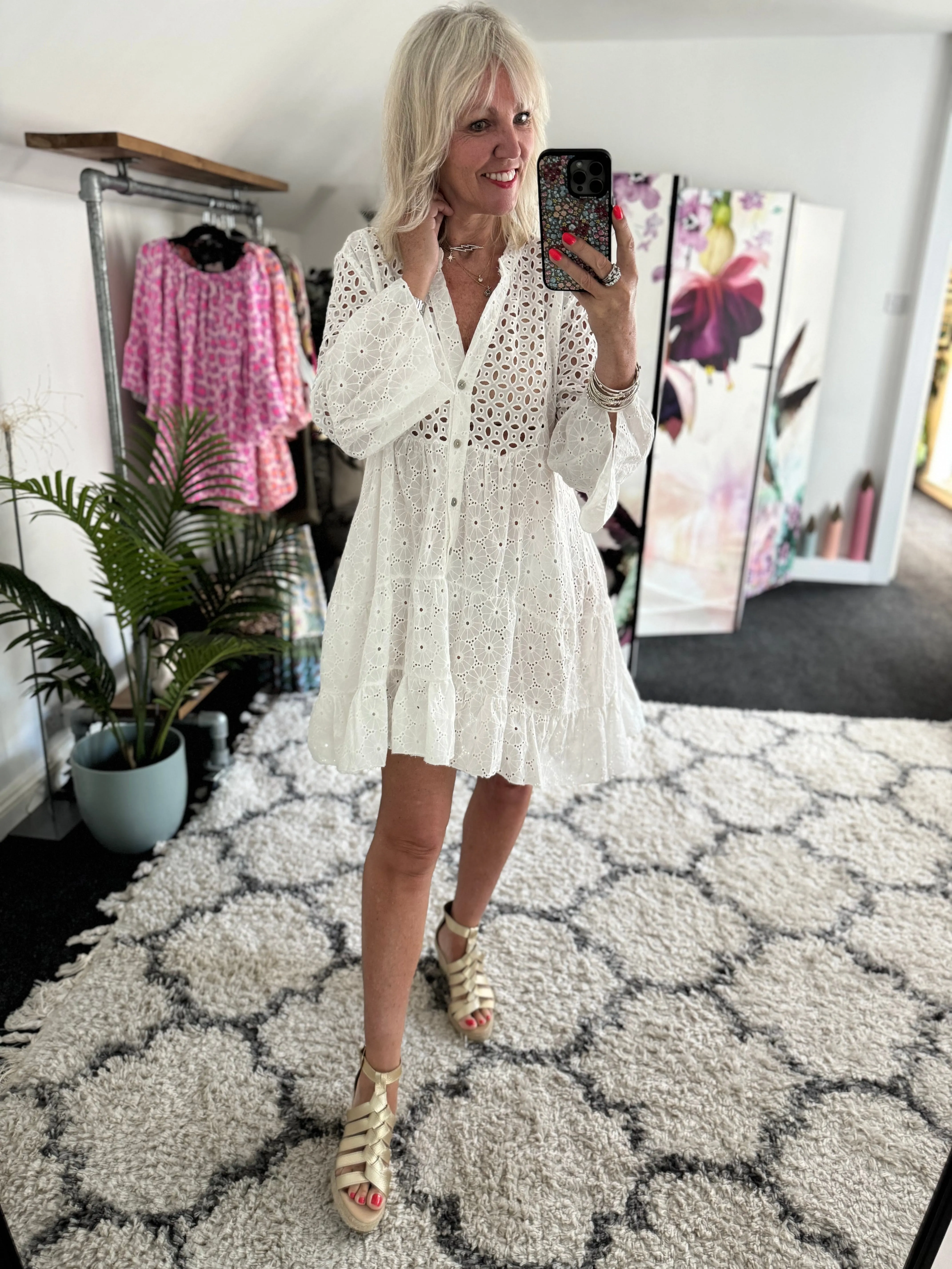 Broderie Anglaise Tiered Dress in White