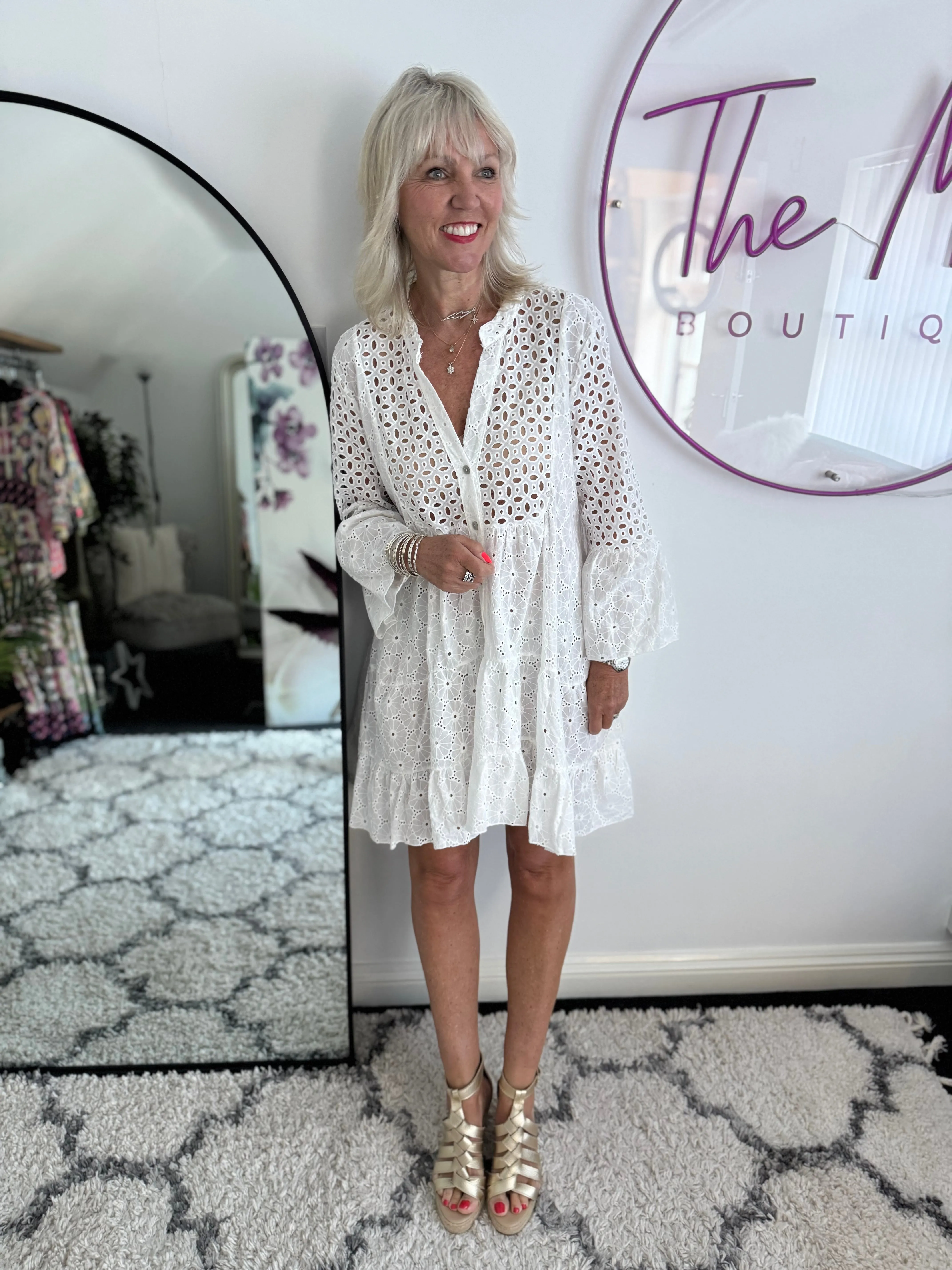 Broderie Anglaise Tiered Dress in White