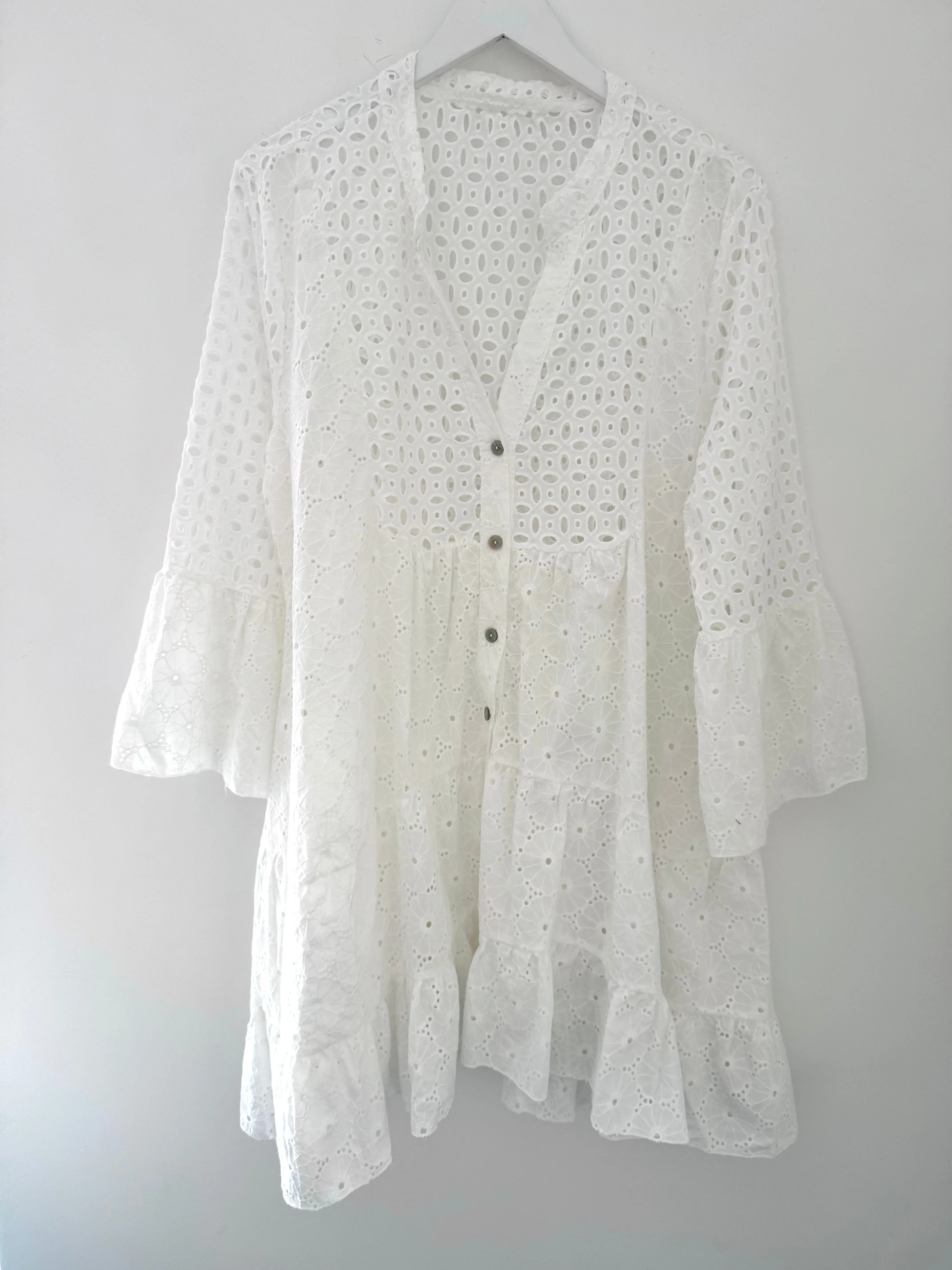 Broderie Anglaise Tiered Dress in White
