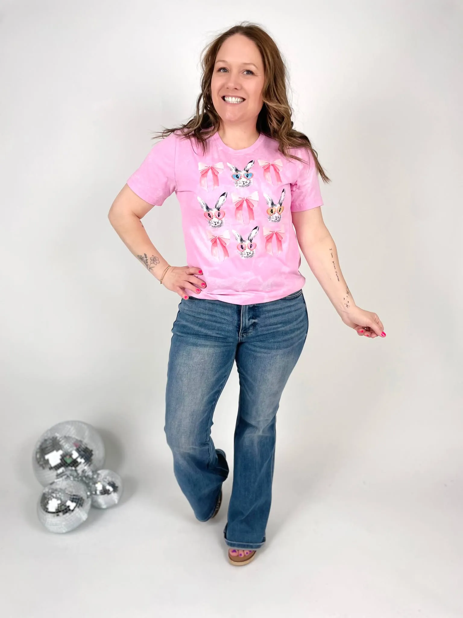 Bunny & Bows Graphic Tee - Light Pink {Bleached}