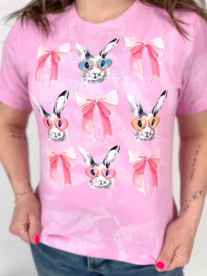 Bunny & Bows Graphic Tee - Light Pink {Bleached}