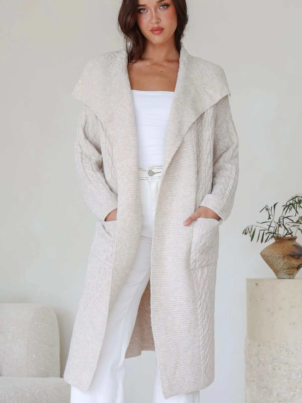 Cable Knit Cardigan : Natural