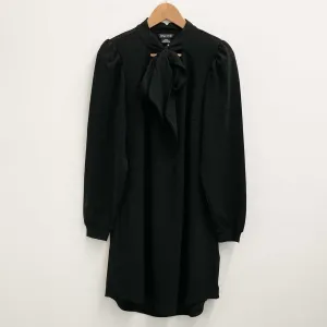 City Chic Black Long Sleeve Tie Neck Mini Dress UK 14