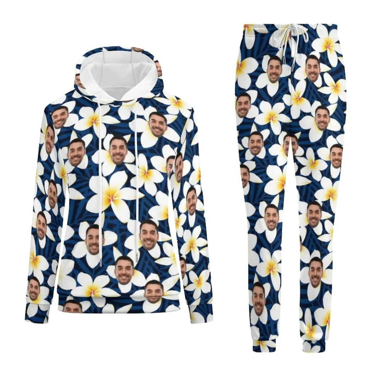 Custom Face Leopard Flower Hoodie Sweatpant Set Personalized Unisex Loose Hoodie Top Outfits