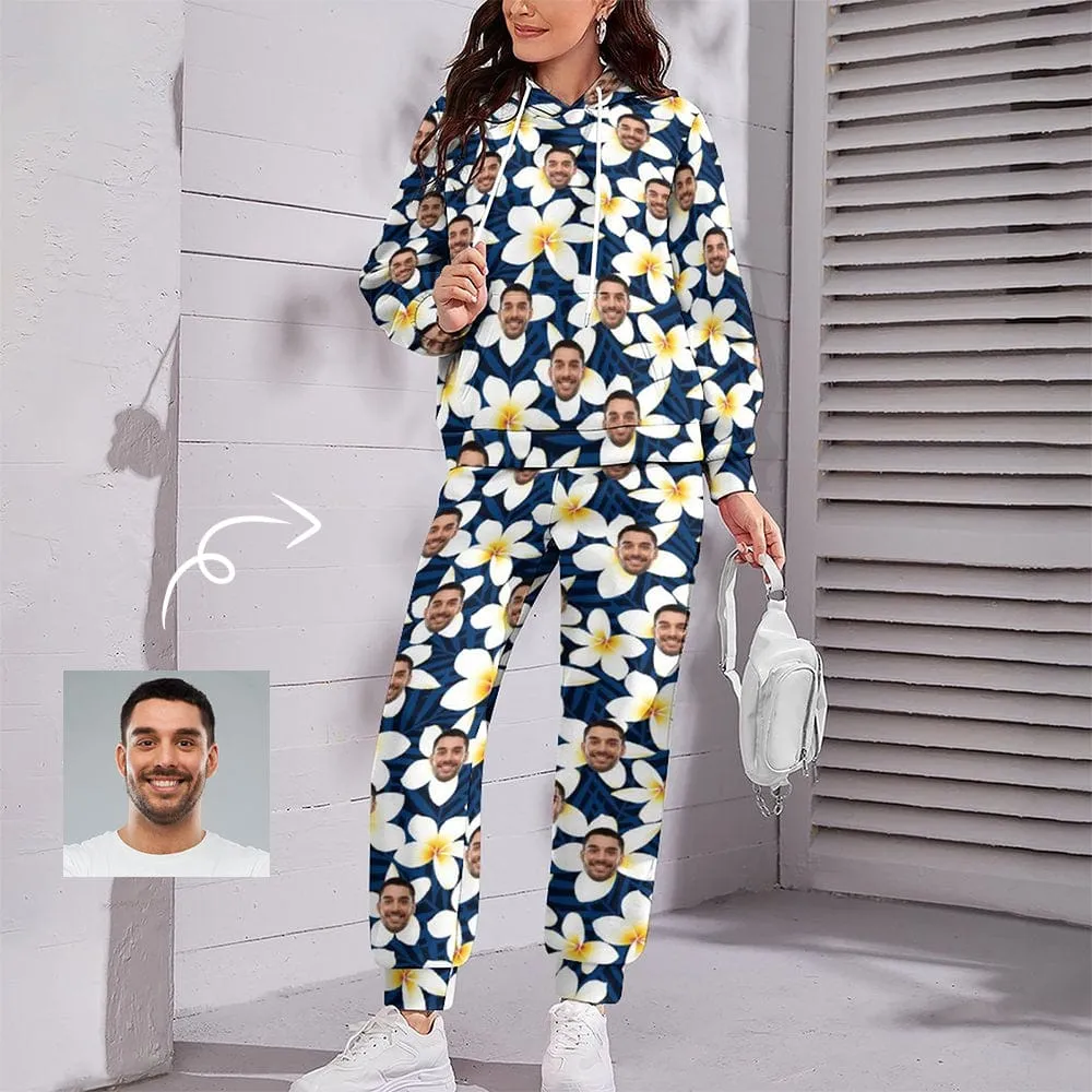 Custom Face Leopard Flower Hoodie Sweatpant Set Personalized Unisex Loose Hoodie Top Outfits