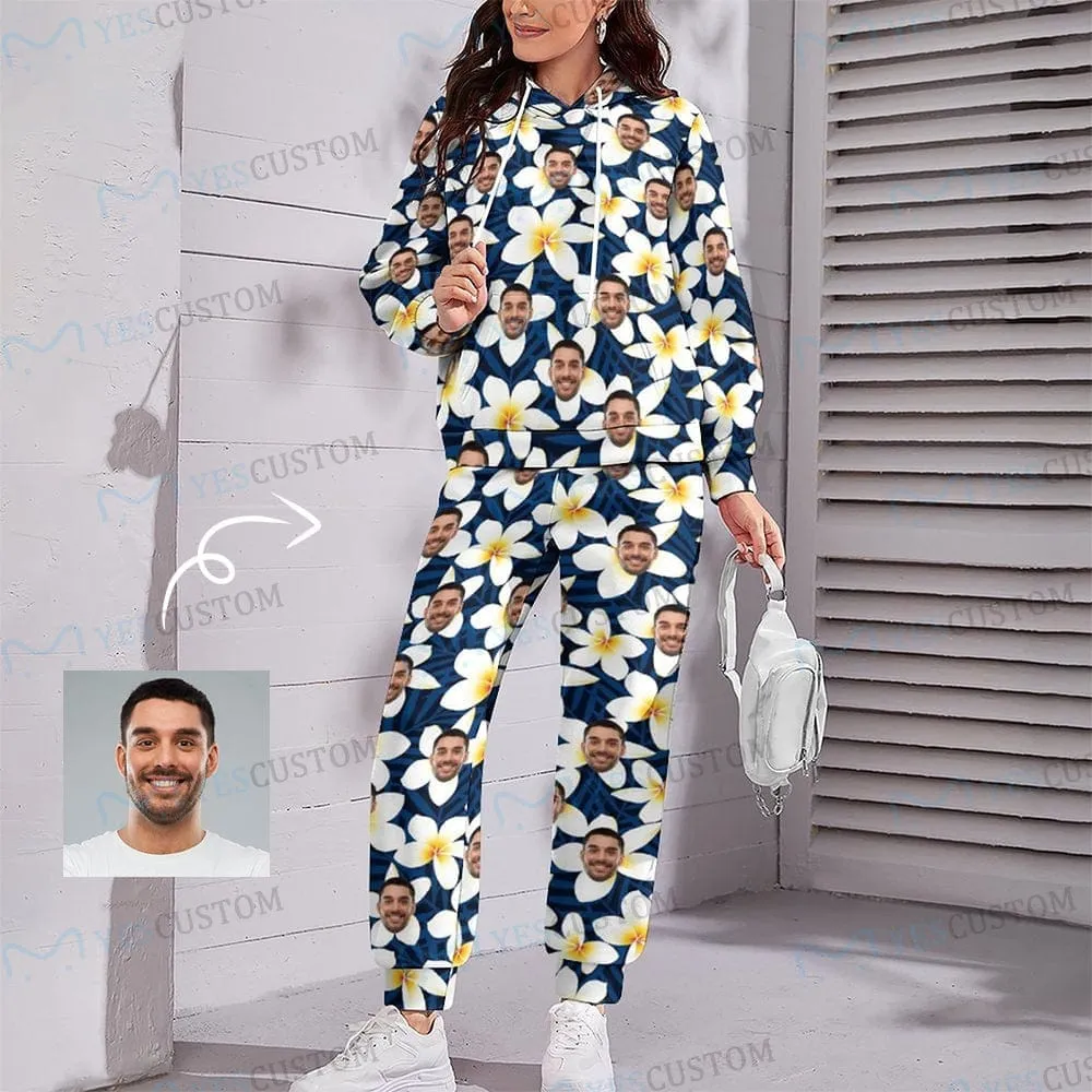 Custom Face Leopard Flower Hoodie Sweatpant Set Personalized Unisex Loose Hoodie Top Outfits