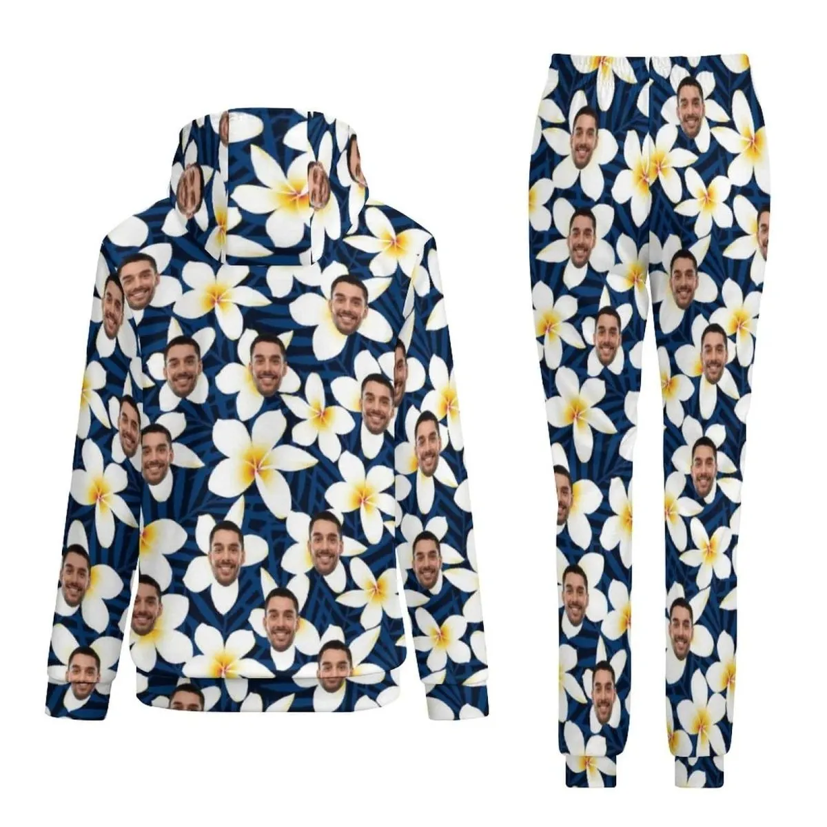 Custom Face Leopard Flower Hoodie Sweatpant Set Personalized Unisex Loose Hoodie Top Outfits
