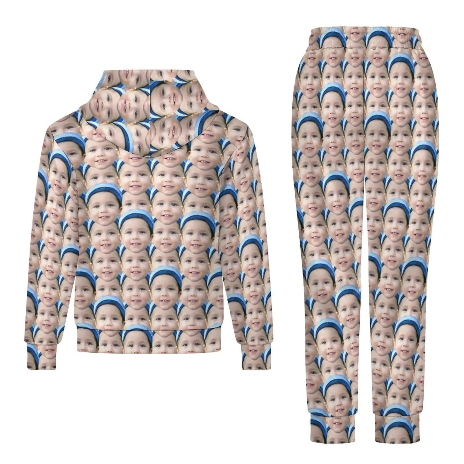Custom Seamless Face Couple Hoodie Sweatpant Set Personalized Unisex Loose Hoodie Top Outfits
