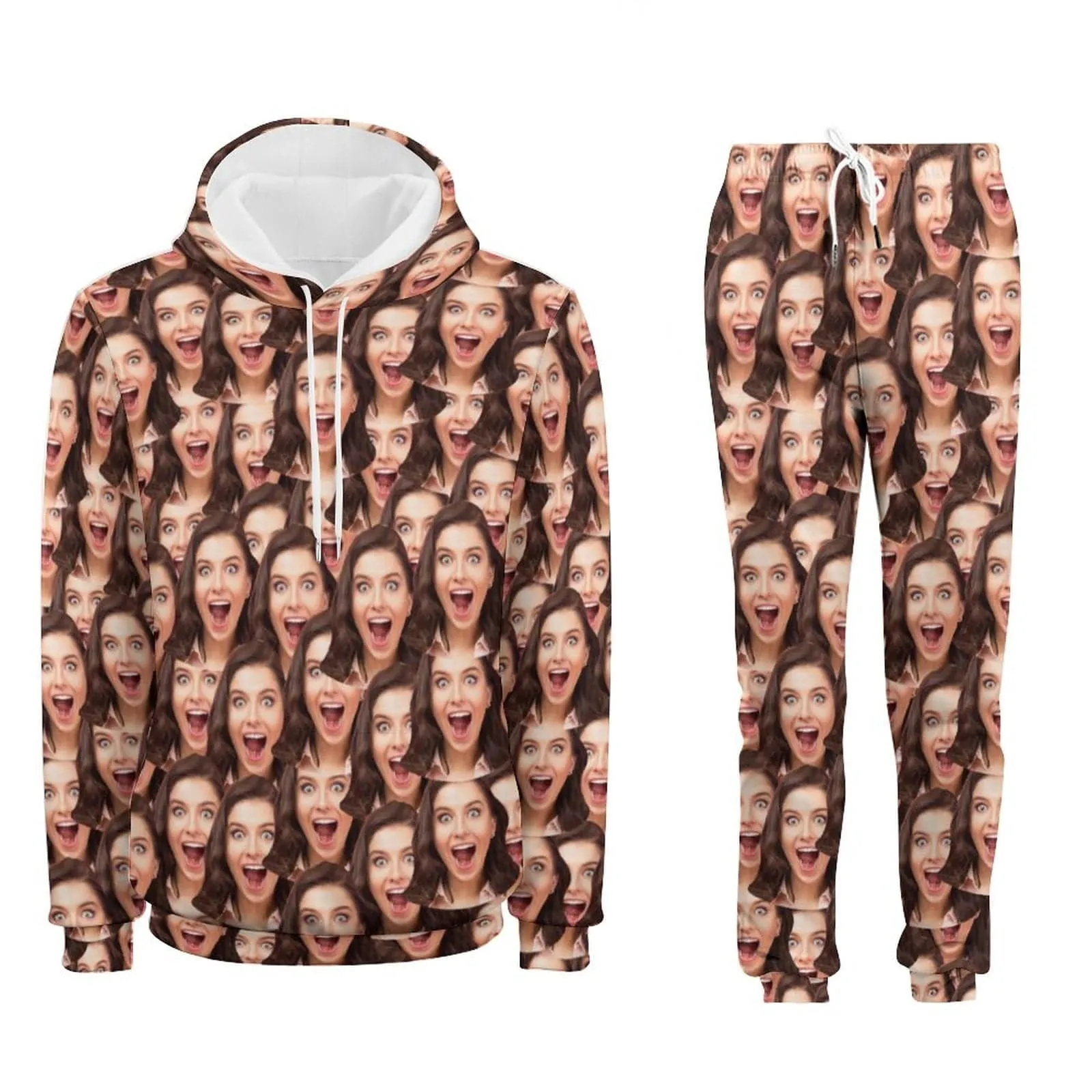Custom Seamless Face Couple Hoodie Sweatpant Set Personalized Unisex Loose Hoodie Top Outfits