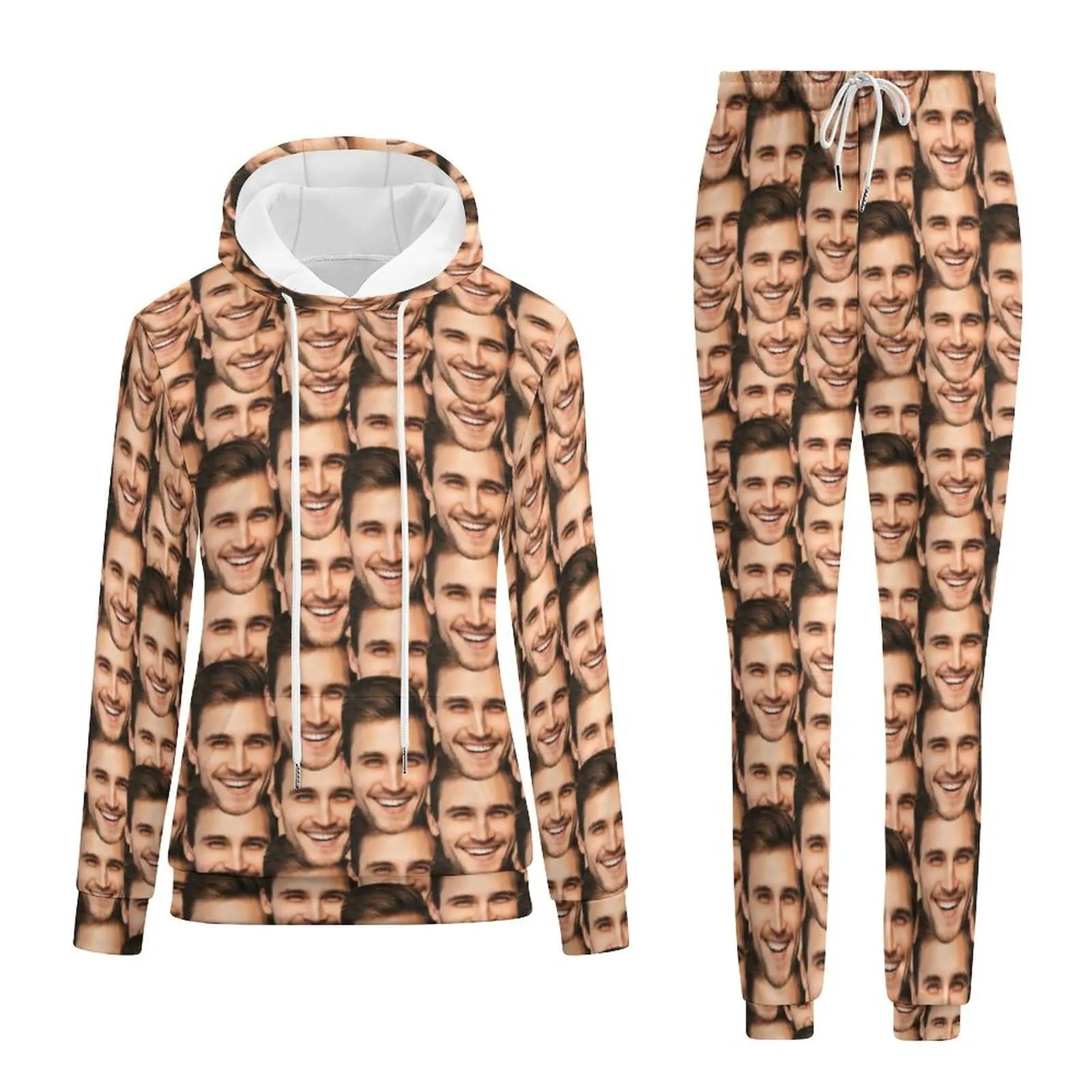 Custom Seamless Face Couple Hoodie Sweatpant Set Personalized Unisex Loose Hoodie Top Outfits