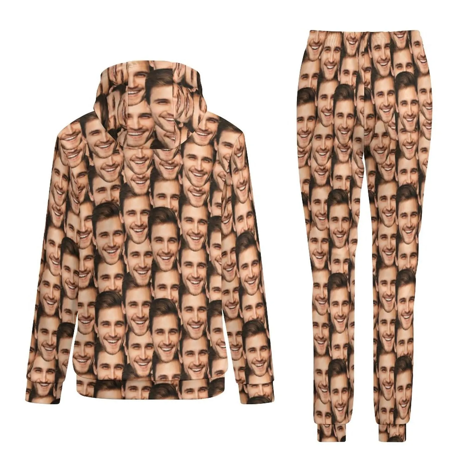 Custom Seamless Face Couple Hoodie Sweatpant Set Personalized Unisex Loose Hoodie Top Outfits