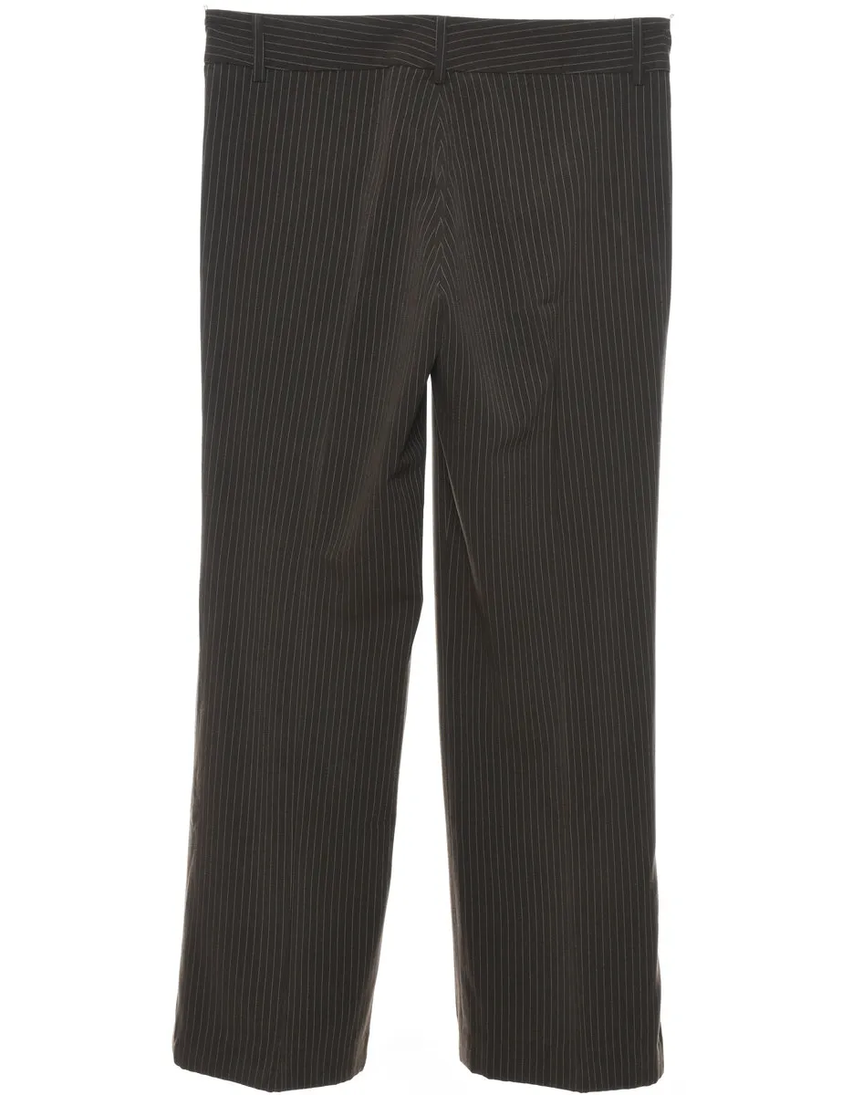 Dark Brown Silk Pinstriped Trousers - W32 L28
