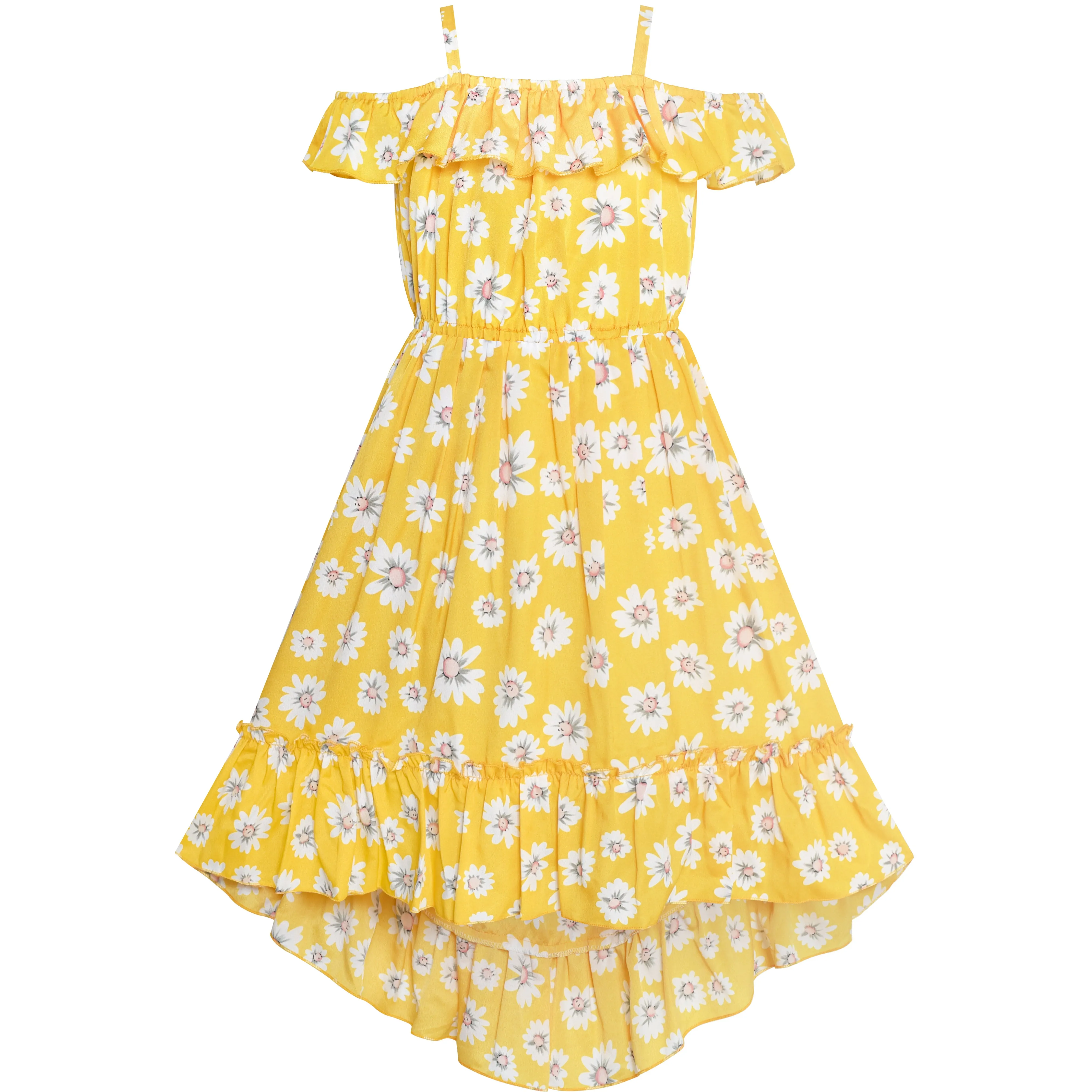 Girls Dress Flower Asymmetrical Hem Skirt Tank Dress Size 6-14 Years