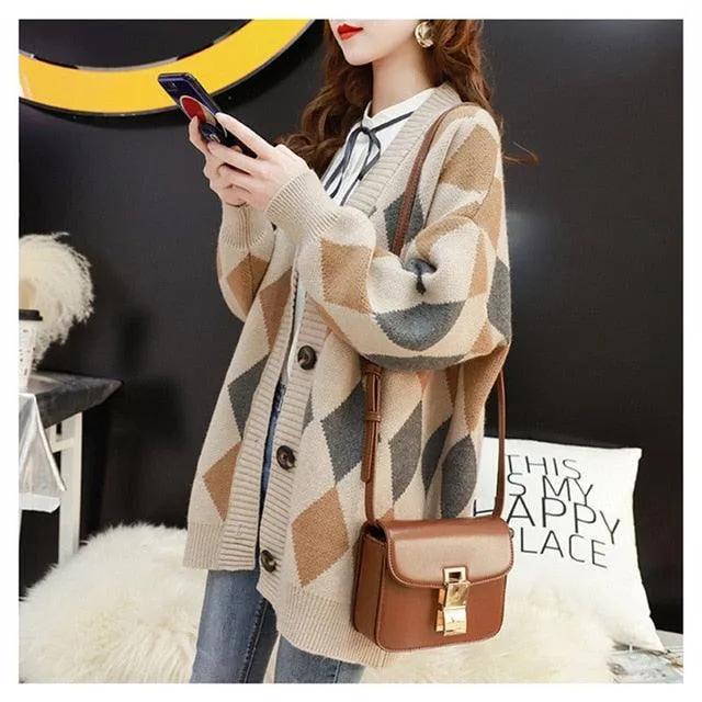 Great Women Winter Sweaters & Cardigans - V neck Button Up Warm Thick Knit Jacket - Long Jumpers (D20)(TP4)(TB8C)
