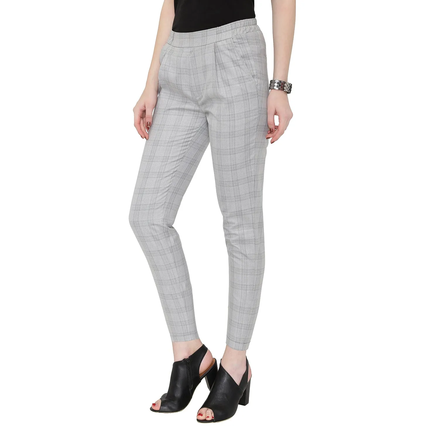 Grey Checks Formal Pants