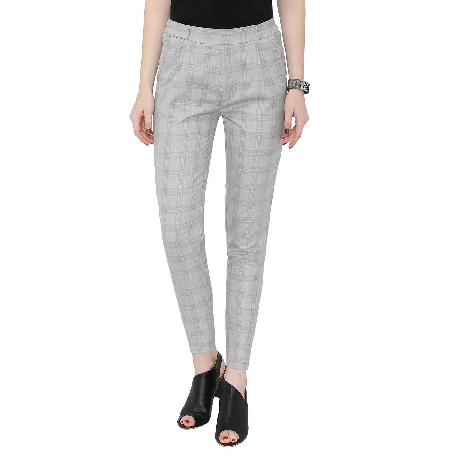 Grey Checks Formal Pants