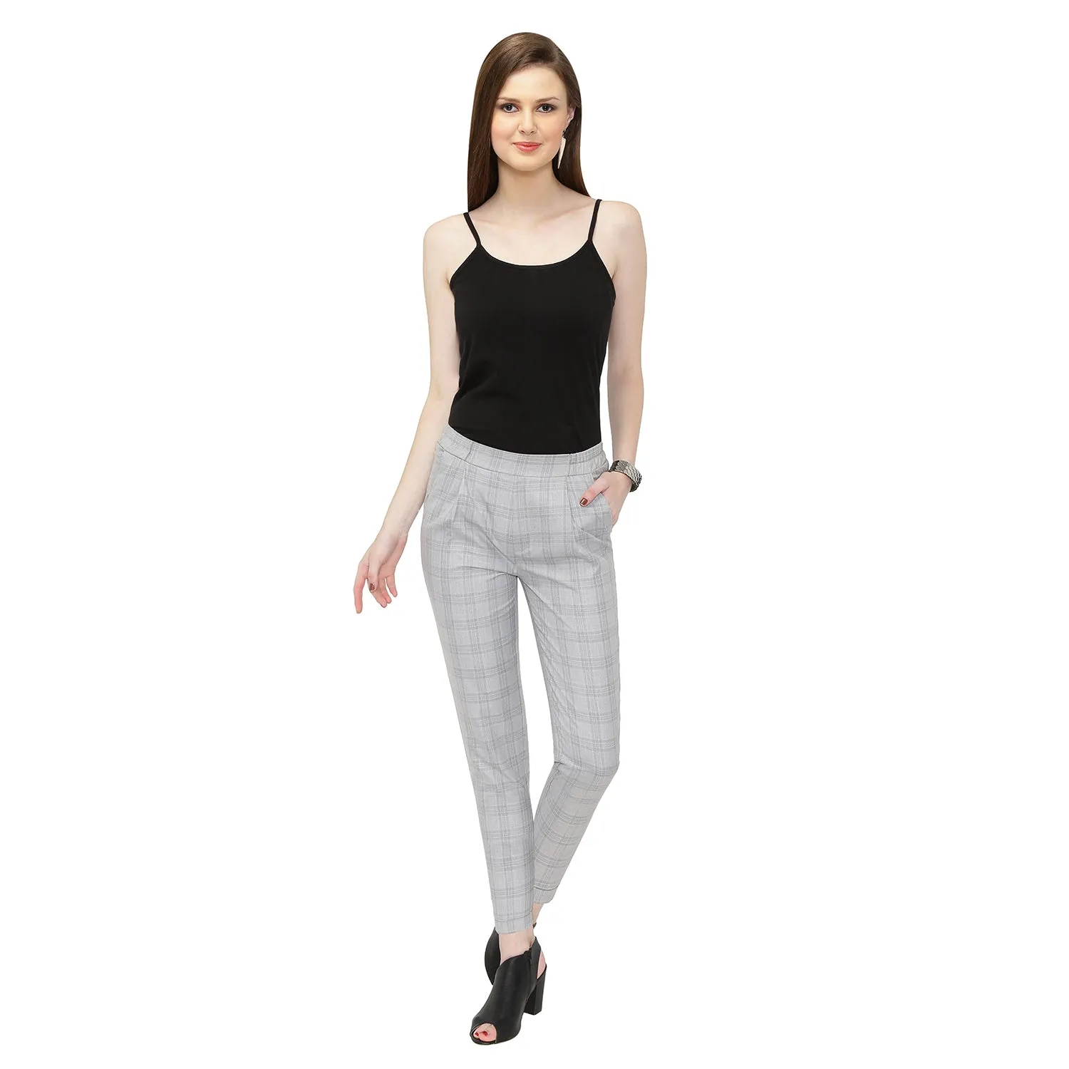 Grey Checks Formal Pants