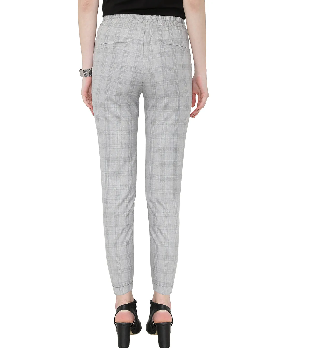 Grey Checks Formal Pants