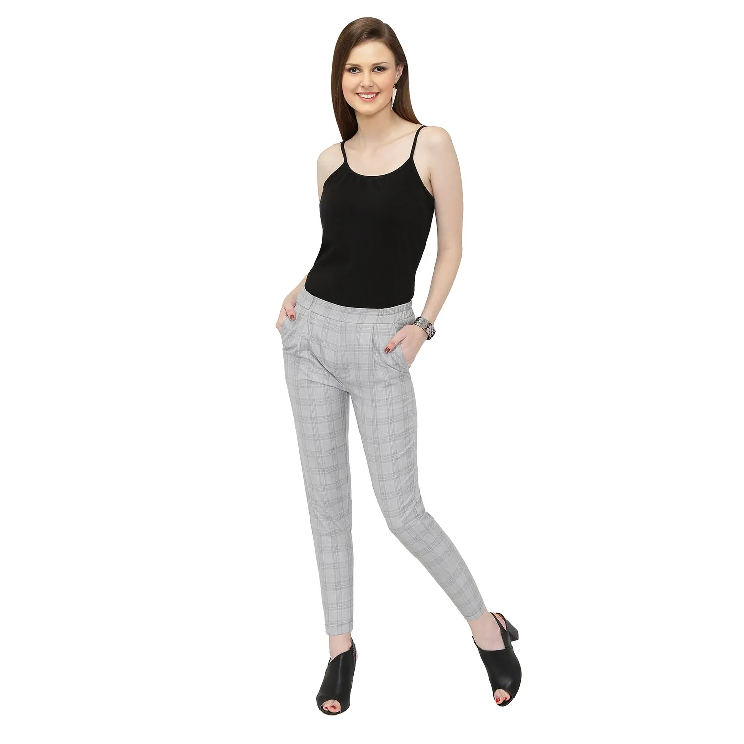 Grey Checks Formal Pants